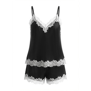Ensemble de vêtements de nuit en satin et dentelle pour femmes, blanc, sans manches, deux pièces, vêtements de détente légers pour l'été, vêtements de maison - Product Image 5