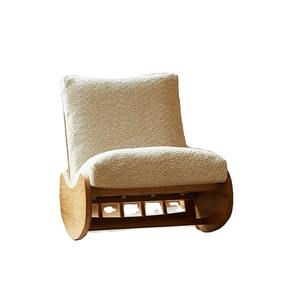 Silla mecedora minimalista de madera de cerezo con cojín color crema, muebles para sala de estar - Product Image 5