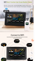 Horloge météo multifonctionnelle avec écran couleur WIFI, température intérieure et extérieure, humidité, vitesse du vent, prévisions météorologiques électroniques