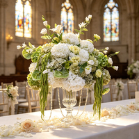 Bola de Flores Artificiales de Hortensias Blancas y Verdes de Alta Calidad al por Mayor, 80 cm, Centro de Mesa para Decoración de Bodas
