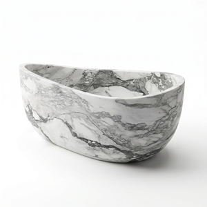 อ่างอาบน้ำรูปวงรีสั่งทำพิเศษสุดหรูหราทันสมัย วัสดุ Arabescato Corchia แบบตั้งพื้น สำหรับแช่ตัวในห้องน้ำ วิลล่า โรงแรม และบ้าน - Product Image 2