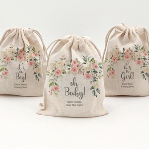 Mini Sacchetto in Lino con Coulisse Personalizzato, Regalo per Baby Shower '<span class=keywords><strong>È</strong></span> un Maschio' o '<span class=keywords><strong>È</strong></span> una Femmina', Sacchetti Floreali in Lino con Coulisse Personalizzati - Product Image 1