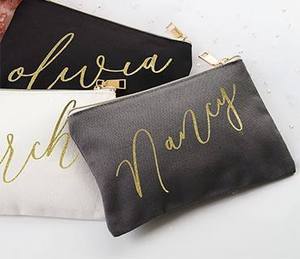 Custom Cotton Canvas Fashion Letter Pattern Soft Handle Cosmetic Bag Zipper <b>Makeup</b> Pouch Medium Capacity Reusable Travel <b>Case</b> - Product Image 1