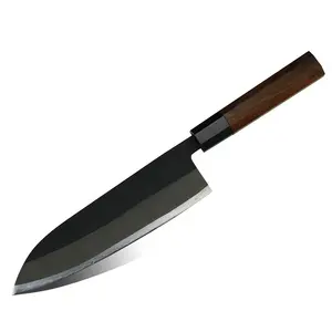 8 इंच हस्तनिर्मित 9Cr18 3 परतों cladding स्टील जाली रसोई के चाकू santoku महाराज चाकू में Kurouchi के साथ लकड़ी के बॉक्स पैकिंग