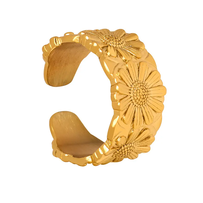 Leichte Luxus Minderheit Design Titan Stahl 18 Karat Gold Anmutige Persönlichkeit Blume Offener Ring Metall Gefühl Modeschmuck