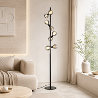 Moderne Baumzweig-Stehlampe mit 9 Leuchten, Rauchbernstein-Glaskugeln für Wohnzimmer, Schlafzimmer, Arbeitszimmer, Neben Sofa oder Sessel