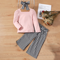 Ensemble de vêtements pour filles personnalisées, tenue pour enfants printemps automne, nœud, t-shirt à manches longues et short, ensembles de vêtements 5-14 ans