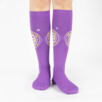 Chaussettes de compression personnalisées OEM en Spandex/Nylon pour jeunes, avec logo jacquard trapézoïdal violet, pour le sport et le maintien de la forme