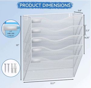 5 Tier A4 Mesh in <b>Tray</b> Wall Pocket <b>File</b> Holder Hanging Mail Organiser Magazine Storage Rack - Product Image 5