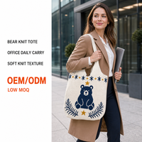 Nouveau sac fourre-tout en tricot motif ours, pour le bureau et le quotidien, texture douce, spacieux, sac à main de shopping, motif personnalisé, OEM ODM, faible MOQ, vente en gros