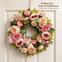 Guirlande de fleurs artificielles vintage pivoine, couronne florale mixte pour porte d'entrée, décoration murale pour mariage, fête, maison