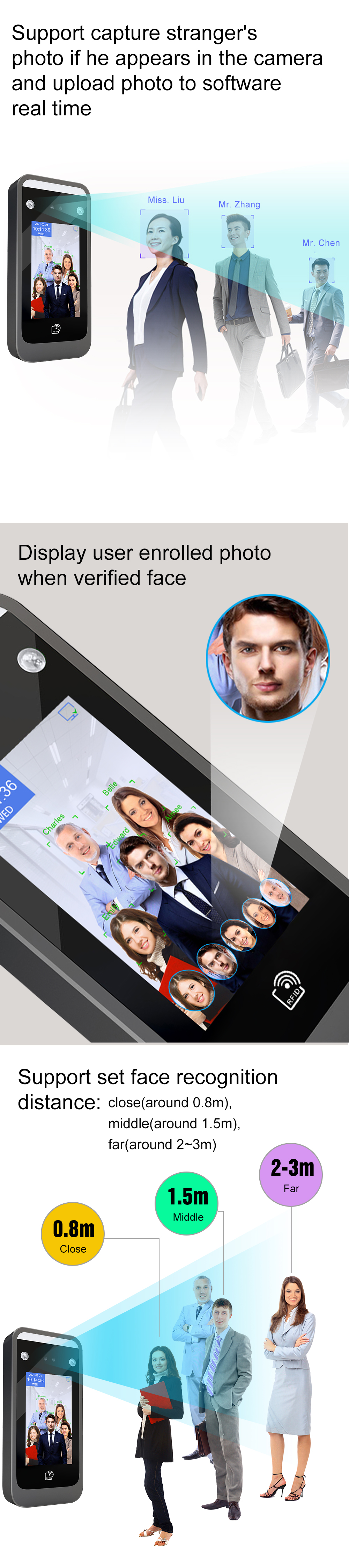 Dynamic face recognition access control terminal 125khz card reader with TCP/IP port