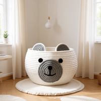 Panier de rangement en corde de coton tressée à ouverture supérieure, motif ours de dessin animé, pour l'organisation des essentiels de bébé, le tri des jouets et des articles divers (pour maman et bébé)