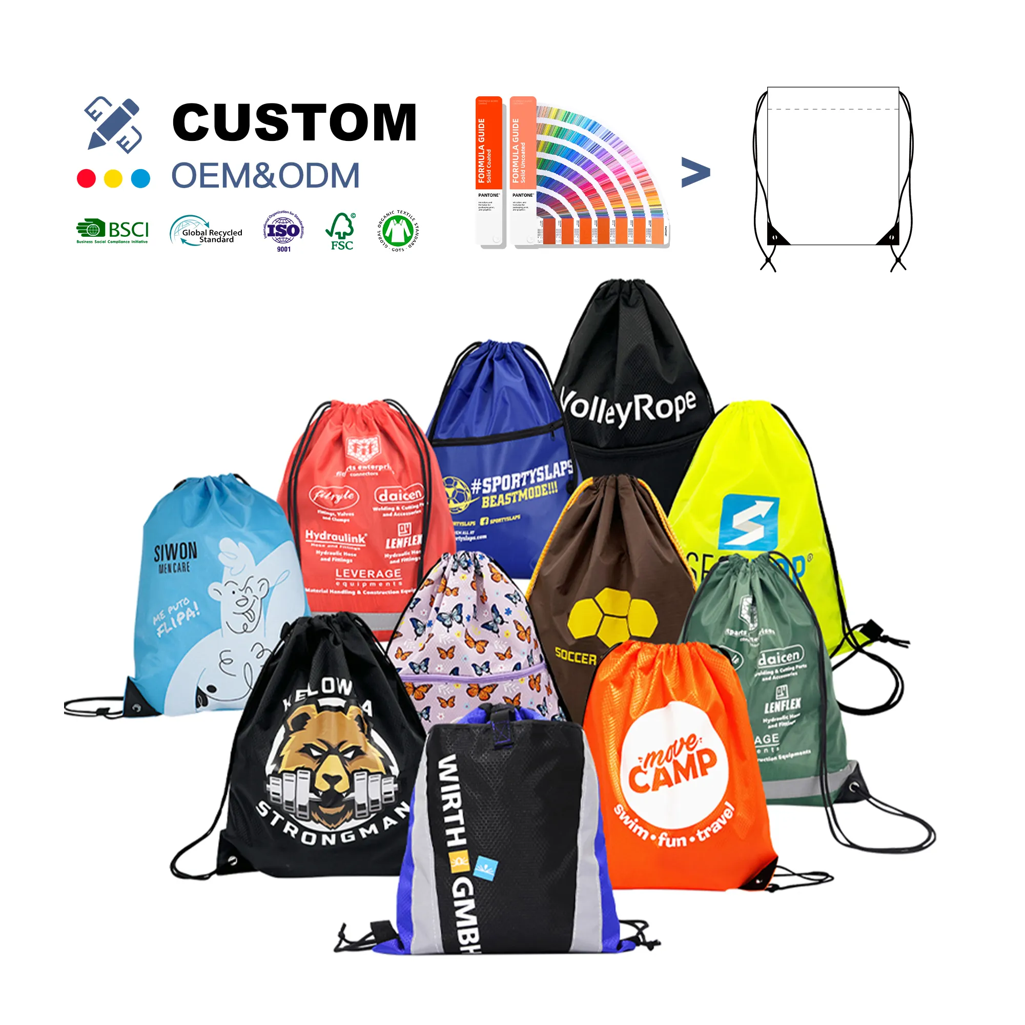 Mochila com cordão original de fábrica sacola de compras de poliéster barata sacola com cordão promocional personalizada