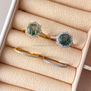 Bague en agate mousse classique romantique tendance de haute qualité plaquée or 18 carats Agate verte naturelle pour femmes - Product Image 3