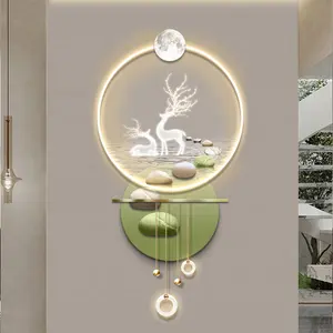 Home Decoration Luxury LED Light Painting Fish Painting Deer Carving Painting With Lamp Wall Art