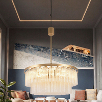 Lustre en cristal sur mesure, moderne et luxueux, à deux niveaux, rond, pour salon, hôtel