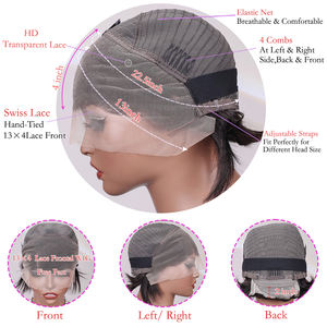 100% cabello humano Remy brasileño para Peluca de corte pixie Bob corto 13x4 frente de encaje prearrancado y transparente pelucas de Bob corto de encaje - Product Image 6