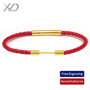 XD MB072 Bracelet en cordon rouge avec <span class=keywords><strong>perles</strong></span> dorées, style couple homme-femme, cordon en cuir, perle porte-bonheur - Product Image 5