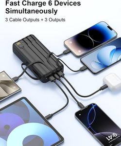 Chargeur portable HYTO avec câbles intégrés, fin, <span class=keywords><strong>20000mAh</strong></span>, charge rapide 22.5W, <span class=keywords><strong>batterie</strong></span> <span class=keywords><strong>externe</strong></span> USB C, affichage LED, 6 sorties - Product Image 2