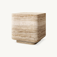 Table d'appoint en marbre travertin rustique Dream Home, bloc massif avec coins arrondis, décoration d'intérieur haut de gamme