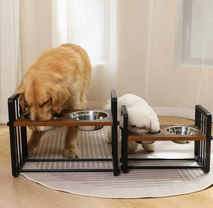 Soporte ajustable elevado para comedero de perros con dos tazones de acero inoxidable para perros medianos y grandes - Product Image 2