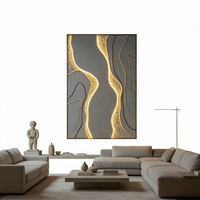 Décoration murale LED artisanale abstraite en toile, matériaux mixtes, sable et corde de chanvre pour projets de villas et d'hôtels