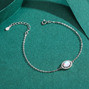 S925 Sterling <b>Silver</b> Opal <b>Bracelet</b> Minimalist Chain Link Women's Jewelry Everyday Wear Elegant Dainty <b>Adjustable</b> - Product Image 3