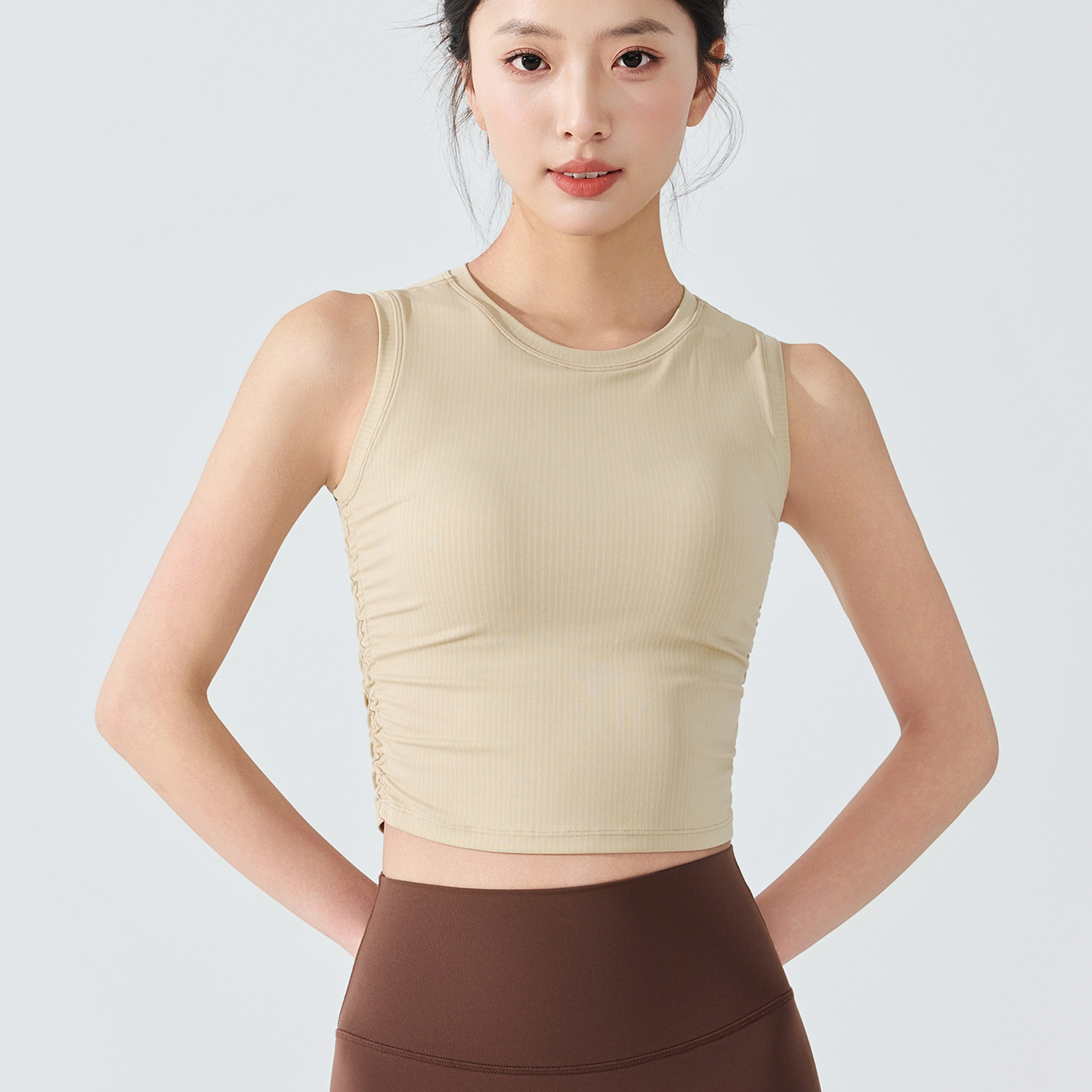 Women's Summer Sports Vest Neck Yoga Suit Sleeveless T-shirt Quick-Drying Four-Way Stretch Breathable Fitness Top