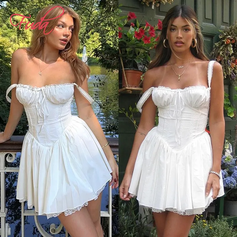 FUDA AB759 New Stylish White Mini Dress Party Look Chic Elegant Celebrity Inspired Sleeveless strap Casual Dress