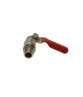 Robinet à bille miniature en laiton chromé 1/4 pouce, double filetage mâle x mâle, levier court rouge, manuel, OEM, haute température, pour eau