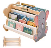 Étagère à livres en bois pour enfants en forme d'éléphant, bibliothèque en bois à 4 niveaux double face, rangement de livres orienté vers l'avant pour chambre d'enfant et salle de jeux