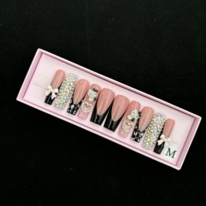 Parche de <span class=keywords><strong>Uñas</strong></span> Francés Acrílico Hecho a Mano, 10 Diamantes de Imitación, <span class=keywords><strong>Uñas</strong></span> Decoradas Elegantes para Mujer, <span class=keywords><strong>Uñas</strong></span> Prensadas con <span class=keywords><strong>Manicura</strong></span> Completa - Product Image 3