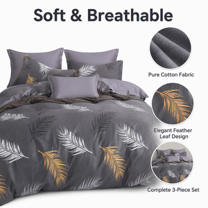 Juego de Ropa de Cama de Algodón con Diseño de Plumas y Hojas, Color Carbón Dorado, para B&B, Envío Directo desde la UE, 3 Piezas - Product Image 2