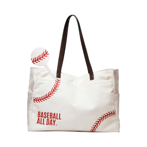 Lớn quá khổ gấp giản dị vải của người phụ nữ bóng chày <span class=keywords><strong>Tote</strong></span> Túi xách thân thiện với môi zippered Túi Thể Thao Túi Mẹ Bãi biển du lịch - Product Image 1
