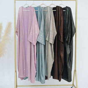 All'ingrosso ODM elegante nuovo Design luccicante raso Abaya a manica aperta Cardigan abito per donne musulmane fatto a mano lungo inverno - Product Image 6