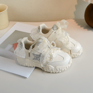 Zapatos Deportivos para Niñas con Cuero PU y Cordones de Encaje para Otoño, Nuevos Zapatos Casuales de Moda con Lazo de Perlas - Product Image 2