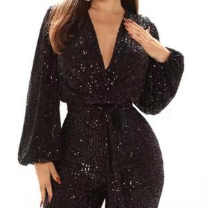 Venta Directa de Fábrica, Mono Sexy Formal con Lentejuelas para Mujer, Elegante Mono con Cinturón - Product Image 2