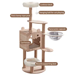 उच्च नियंत्रण लकड़ी दौर सबसे अच्छा गुणवत्ता रतन बिल्ली ट्री टॉवर कोंडो