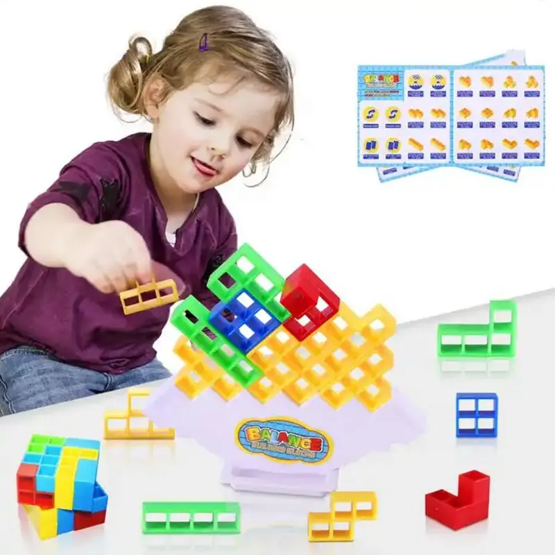64 PCS 조립 벽돌 장난감 어린이 정신 운동 균형 블록 보드 게임 스택 빌딩 블록 균형 퍼즐 보드 게임