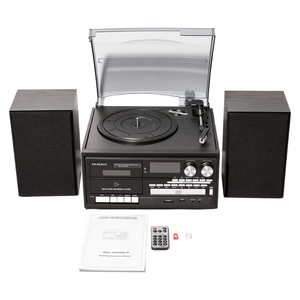 Système de tourne-disque rétro en bois personnalisable en usine, 7 en 1, 3 vitesses, vinyle, CD, cassette, enregistreur, radio FM, USB, SD, haut-parleur - Product Image 2