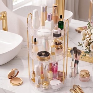 360 <b>Rotating</b> Makeup Organizer 3 Tier Cosmetic <b>Storage</b> <b>Rack</b> Round Vanity Tray Stand for Bathroom Dresser - Product Image 3