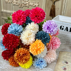 Bouquet de chrysanthèmes artificiels Yixuan, 3 têtes, fleurs en soie faites à la main, décorations de mariage, arrangement au sol - Product Image 1