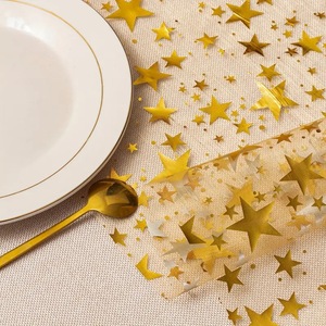 French Minimalist Home Decor Table <b>Runner</b> Sequined Foil Rose Gold Metallic Mesh Star-shaped Details Eco-Friendly - Product Image 4