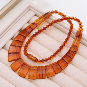 Collar de Ámbar Báltico Natural Naranja Atardecer de 14.7g y 48cm con Cuentas Planas Elásticas Tipo Rondelle, Collar Religioso, Regalo, Cordón - Product Image 4