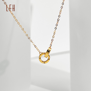 Collar De Joyería De Moda De 18k Con Doble Anillo Y Colgante Elegante De Circón, Collar De Oro Real De 18k Y Colgante De Oro Real Au750 - Product Image 5