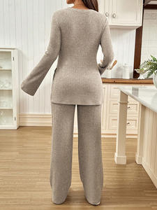 Ensemble de maternité 2 pièces King Mcgreen Star Automne : Haut pull à manches évasées et pantalon en maille avec fente latérale et taille ajustable pour la <span class=keywords><strong>grossesse</strong></span> - Product Image 2