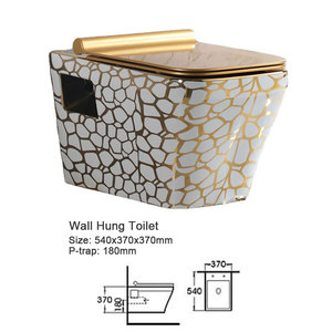 Inodoro de una pieza LEHILL LE8519GF moderno para villa, suspendido en la pared, con descarga dual por gravedad, cisterna oculta dorada, cerámica, sifón en P, para hotel - Product Image 2