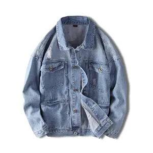 2024 New arrival wholesale fashion denim jacket washed custom print all over print men denim jean jackets