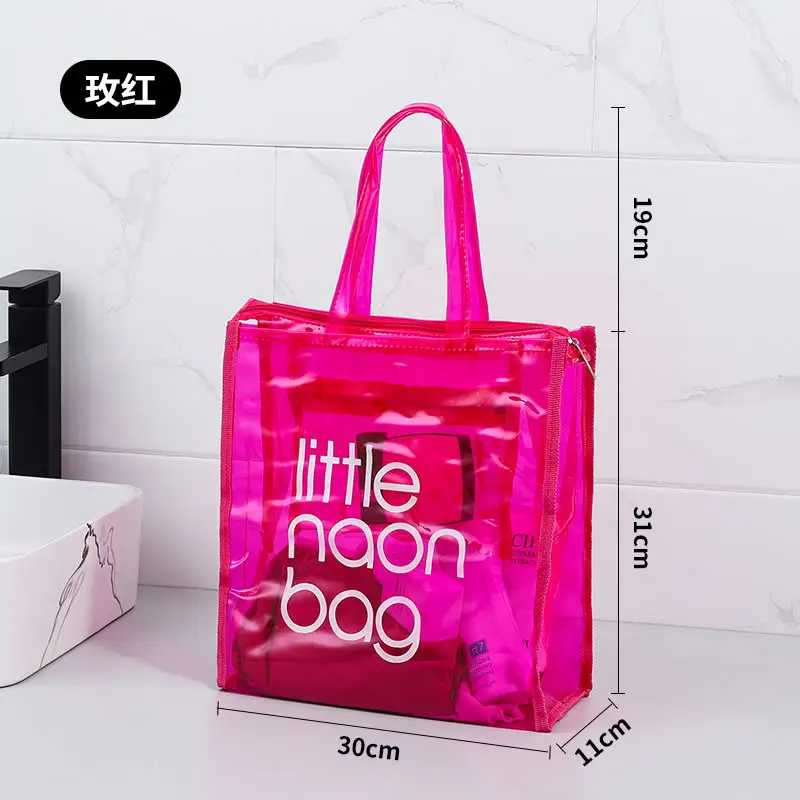 Bag Woman Tote Bag Large Capacity Laser Logo PVC Travel Shopping Work Women Purses Zippered Handbag Makeup Cosmetic Beach Clear Tote Bag
